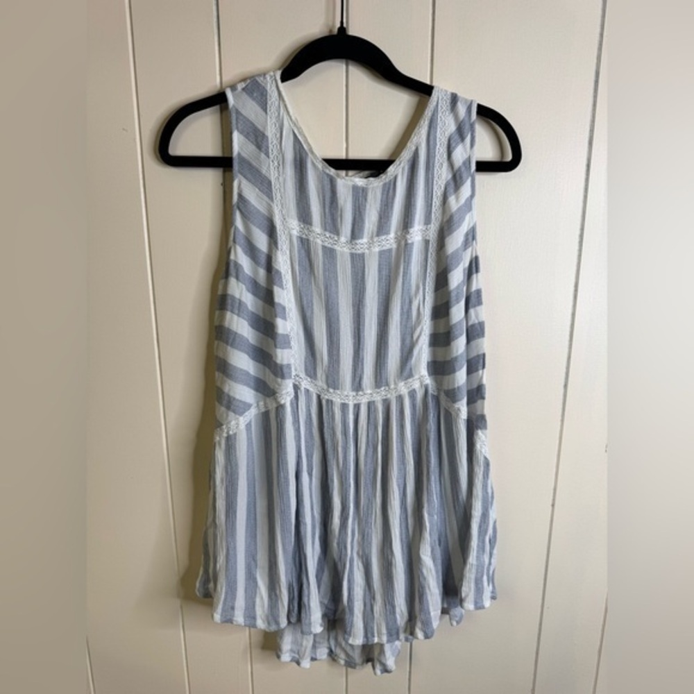 Lane Bryant Light Blue and White Striped Sleeveless Tunic